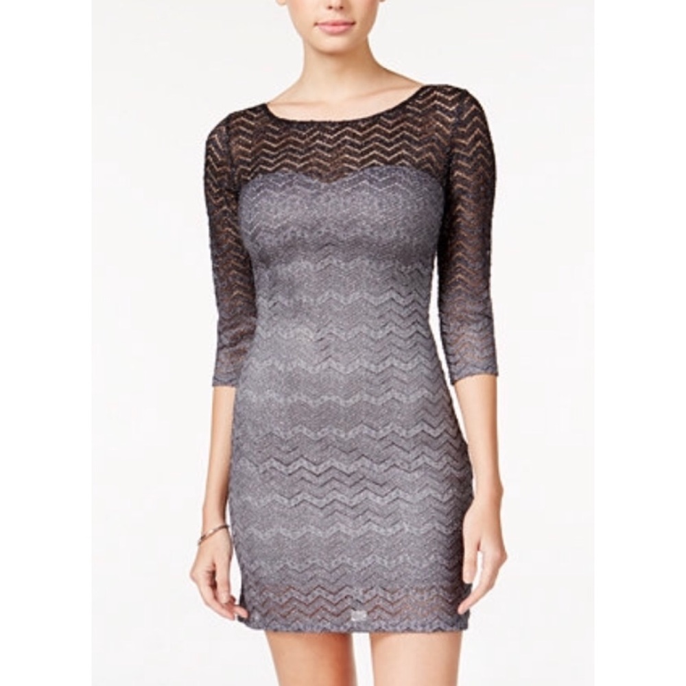 Jump gray metallic lace mid sleeve dress